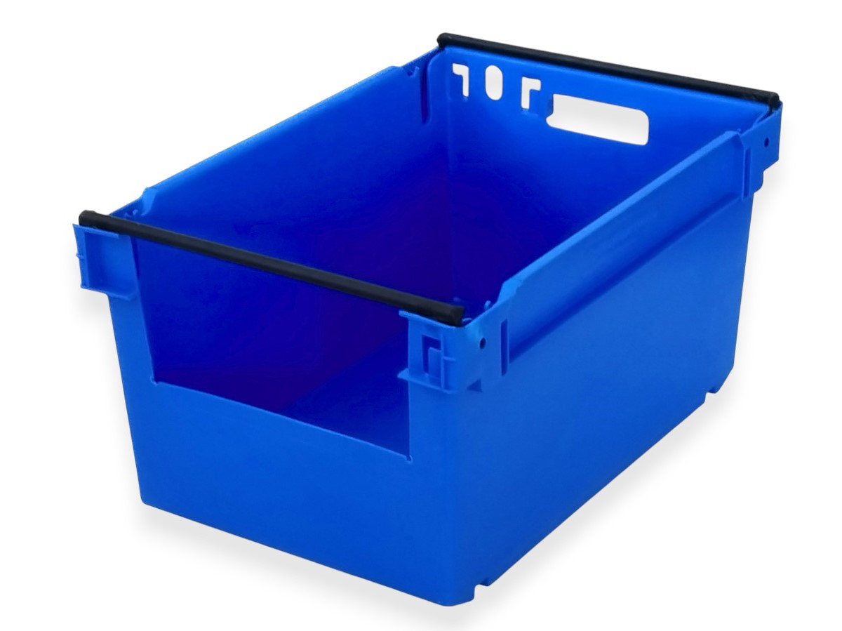 Caixa picking c/abertura de meia altura para cima num topo, encaixável em vazio e empilhável sobre arcos Ref. 130Q