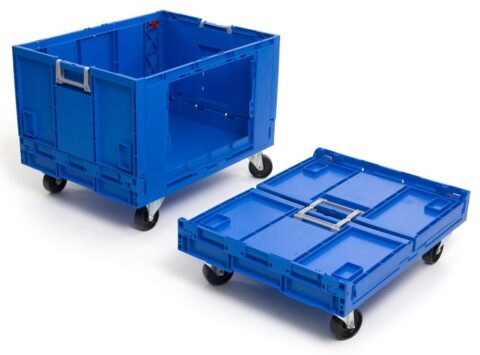 caixa-9629 Caixa rebatível com abertura para picking e rodízios Ref. 9629