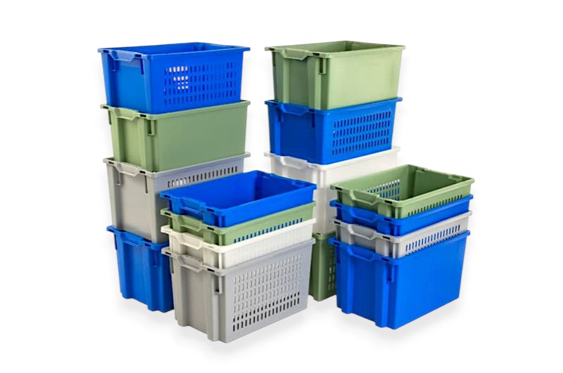 Caixas sem aberturas nas pegas encaixadas e empilhadas serie 2000