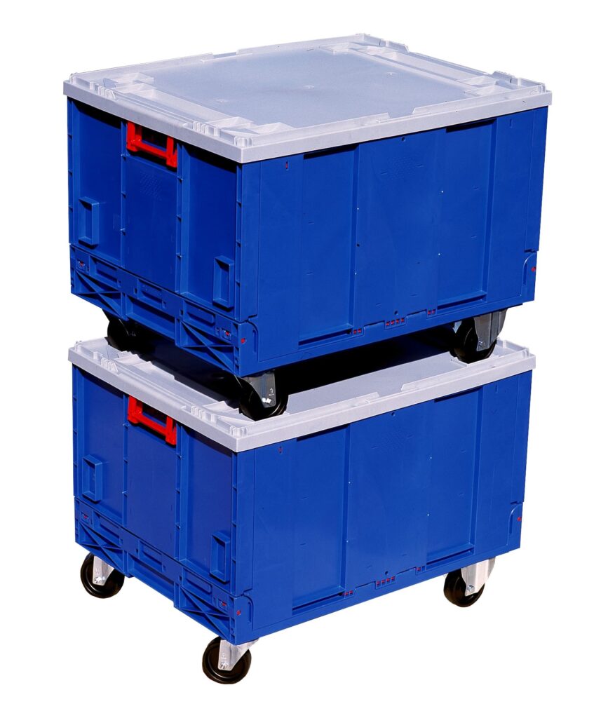 Caixas rebatíveis com tampas e rodízios