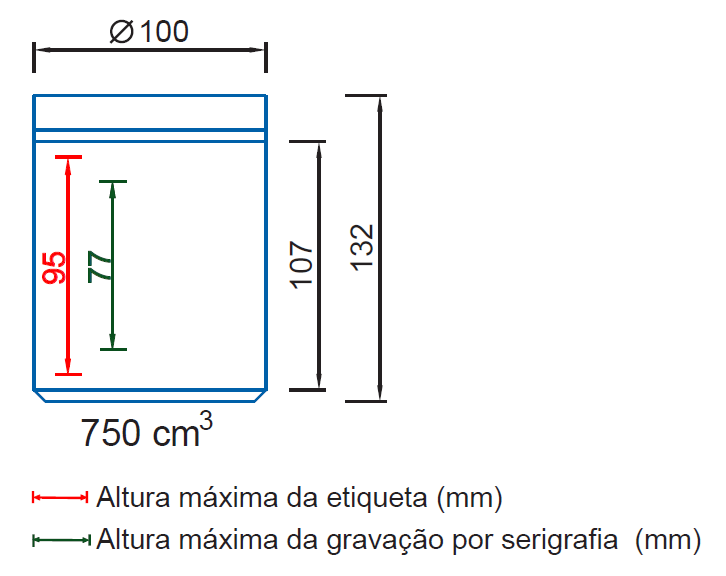 Altura máxima da etiqueta e serigrafia boião ref. 9372