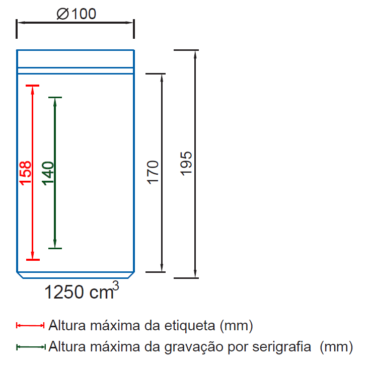 Altura máxima da etiqueta e serigrafia boião ref. 9382