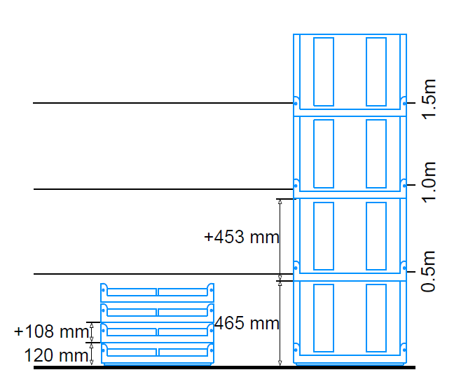 Espaço poupado caixas rebatíveis empilhadas