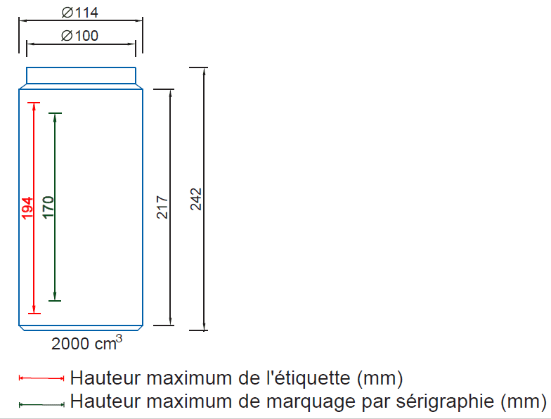 Hauteur maximum étiquette et sérigraphie Ref. 9271