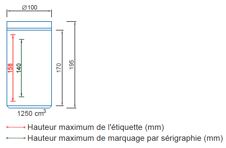 Hauteur maximum étiquette et sérigraphie Ref. 9382