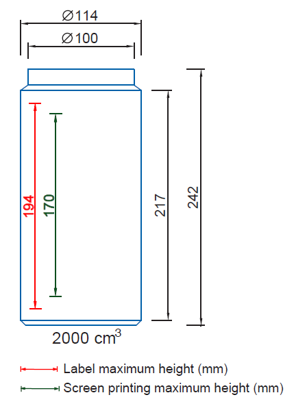 Maximum height for Label and screen printing Ref. 9371