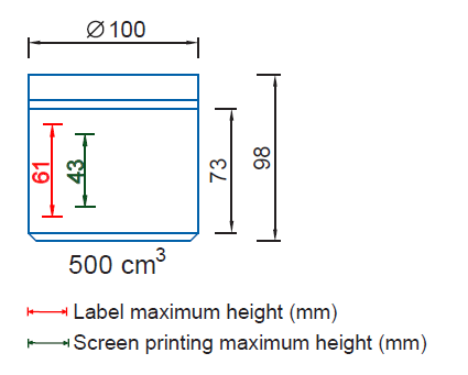 Maximum height for Label and screen printing Ref. 9370