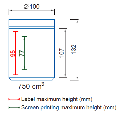 Maximum height for Label and screen printing Ref. 9372
