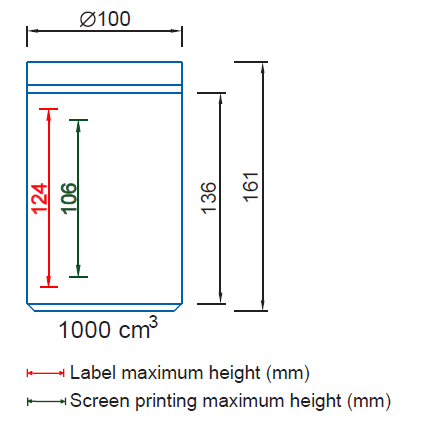 Maximum height for Label and screen printing Ref. 9380