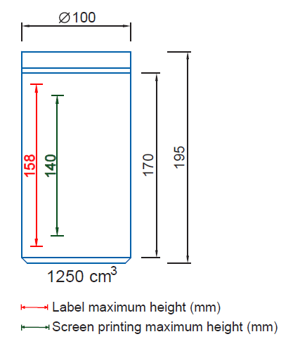 Maximum height for Label and screen printing Ref. 9382